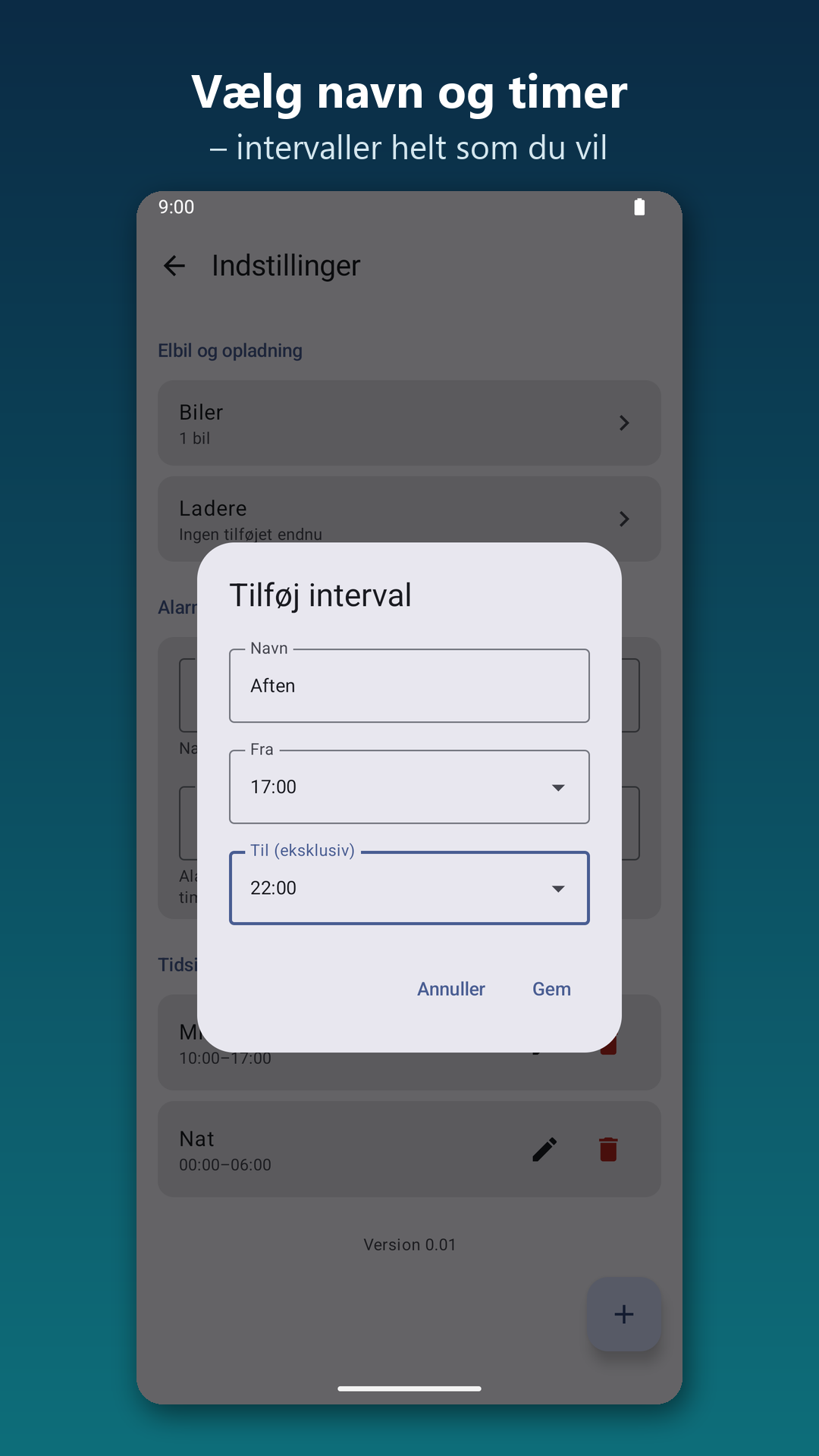 Dialogen Tilføj interval med navn, fra-tid og til-tid